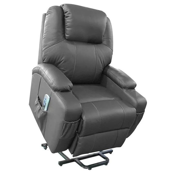 Kansas Leather Dual Motor Electric Recliner Lift Chair with Heater & Massage, Dark Grey