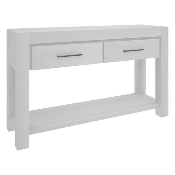 Kanye Acacia Timber Console Table with Shelf, 130cm, Rustic White