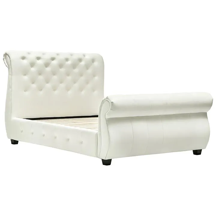 Roma Tufted PU Leather Sleigh Bed, King, White