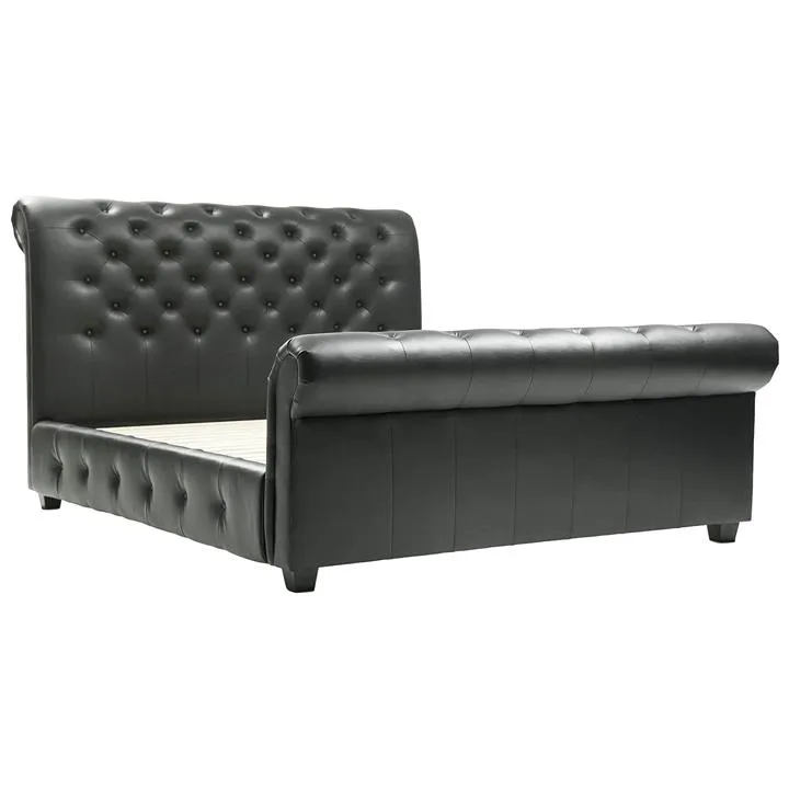 Windsor PU Leather Sleigh Bed, Queen, Black