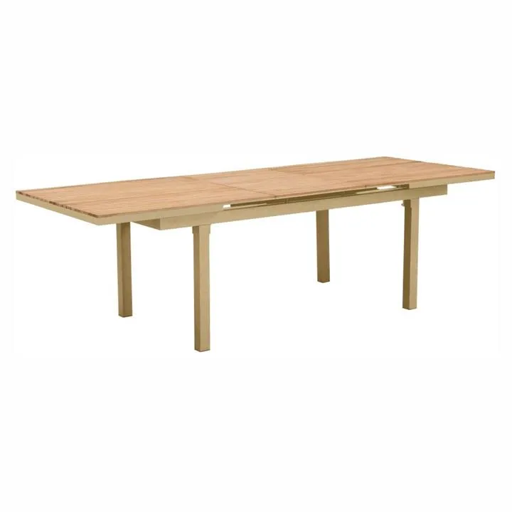 Indosoul Heck Teak Timber & Metal Outdoor Extention Dining Table, 240-300cm, Beige