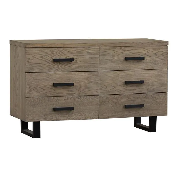 Heston European Oak Timber & Metal 6 Drawer Dresser, Smoke