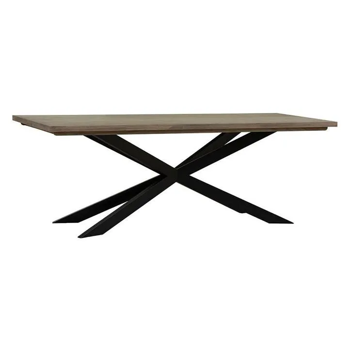 Heston European Oak Timber & Metal Dining Table, 220cm, Star Leg, Smoke