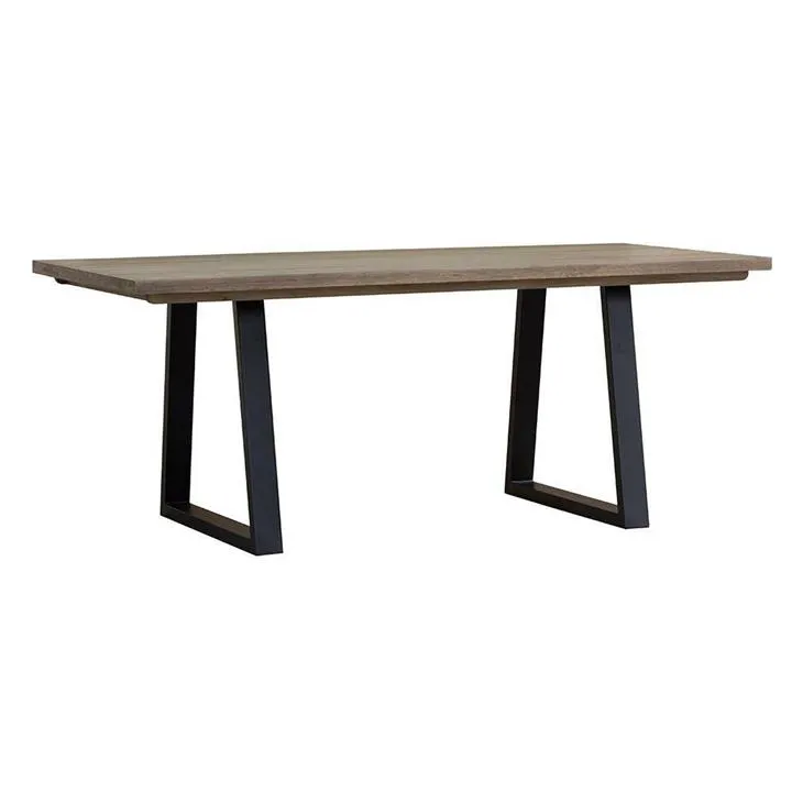 Heston European Oak Timber & Metal Dining Table, 220cm, U Leg, Smoke