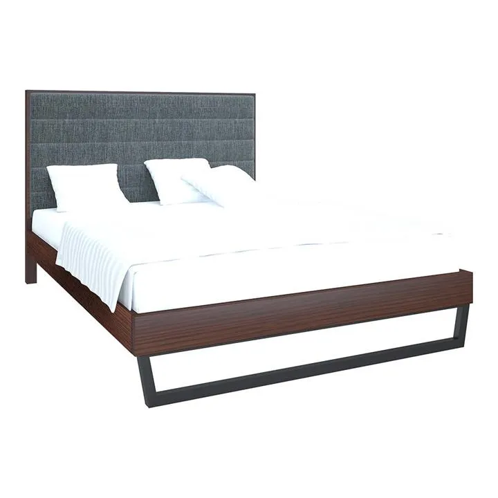 Heston European Oak Timber & Fabric Platform Bed, King, Cherry