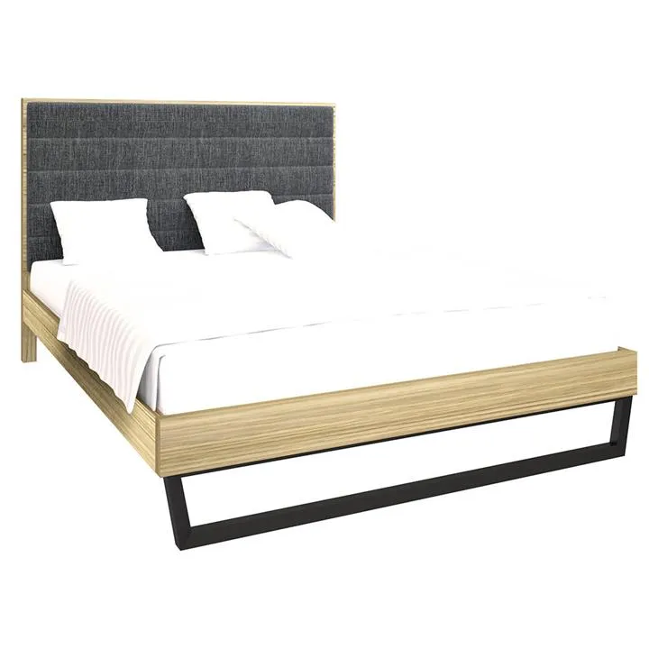 Heston European Oak Timber & Fabric Platform Bed, King, Natural