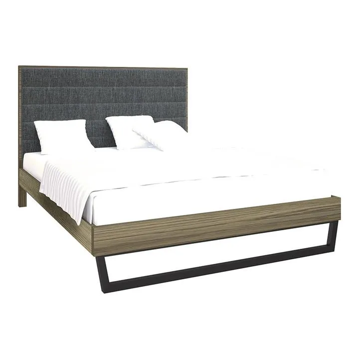Heston European Oak Timber & Fabric Platform Bed, King, Smoke