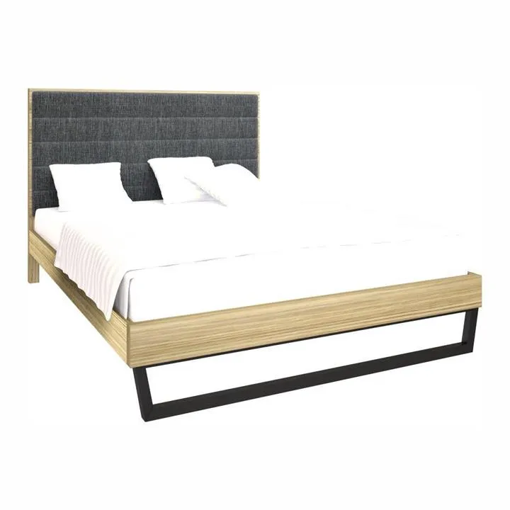 Heston European Oak Timber & Fabric Platform Bed, Queen, Natural