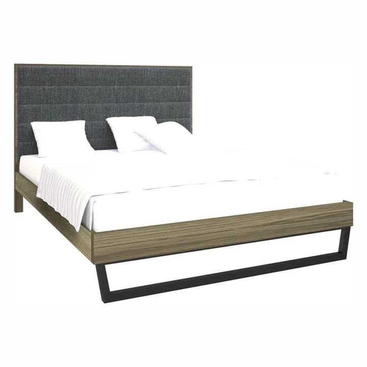 Heston European Oak Timber & Fabric Platform Bed, Queen, Smoke