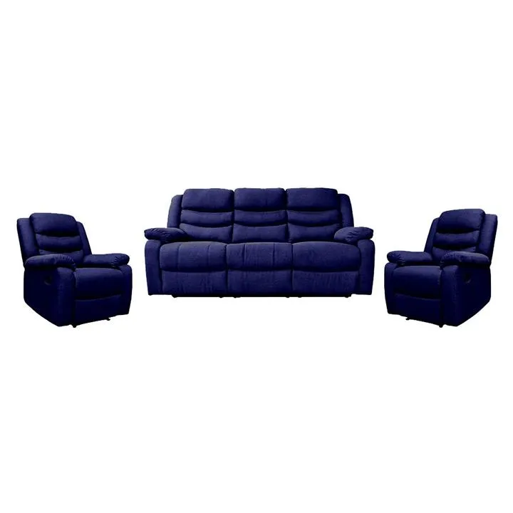 Cleveland 3 Piece Fabric Recliner Sofa Suite, 3+1+1 Seater, Dark Blue