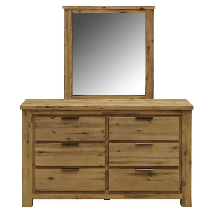 Crodo Acacia Timber 6 Drawer Dresser with Mirror