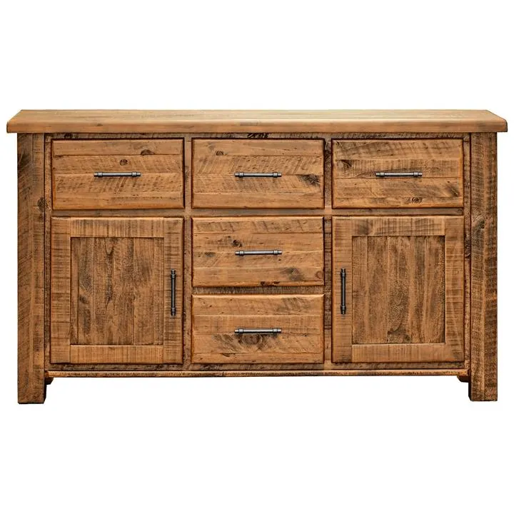 Rotorua New Zealand Pine Timber 2 Door 5 Drawer Buffet Table, 150cm