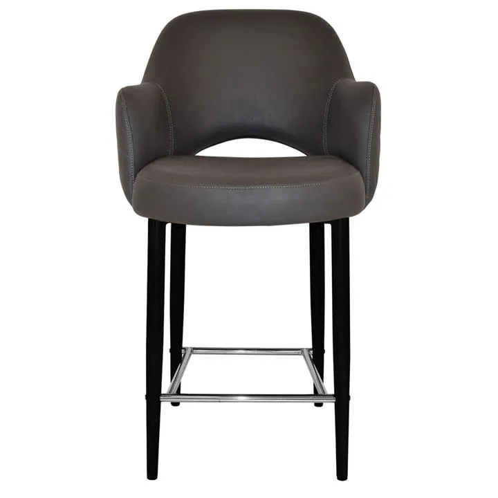 Albury Commercial Grade Pelle / Benito Fabric Counter Stool with Arm, Metal Leg, Java / Black