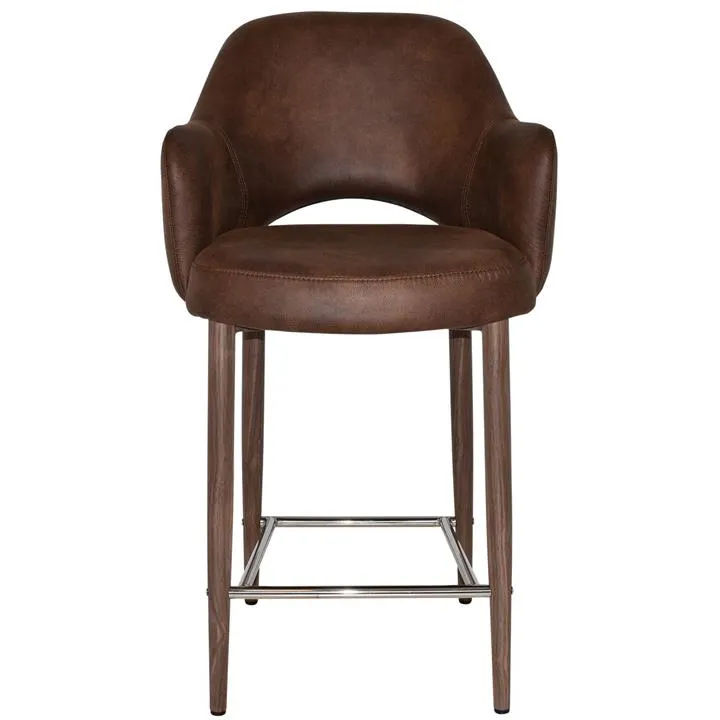 Albury Commercial Grade Eastwood Fabric Counter Stool with Arm, Metal Leg, Bison / Light Walnut