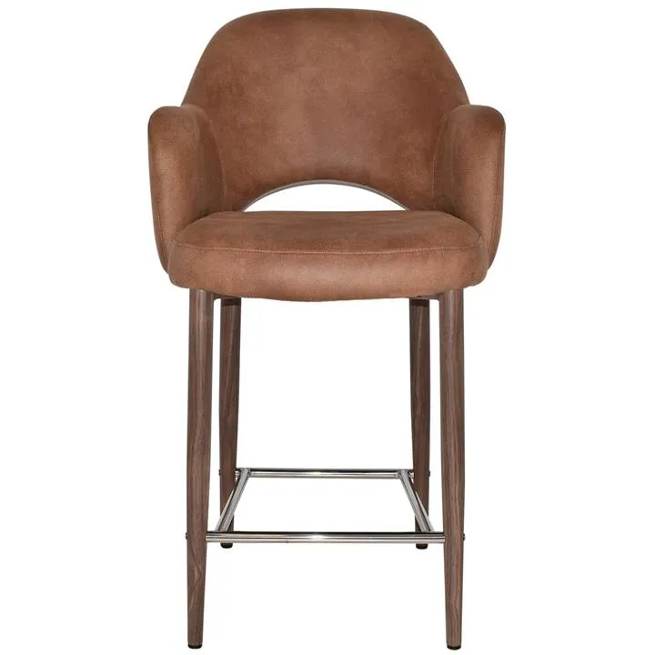 Albury Commercial Grade Eastwood Fabric Counter Stool with Arm, Metal Leg, Tan / Light Walnut
