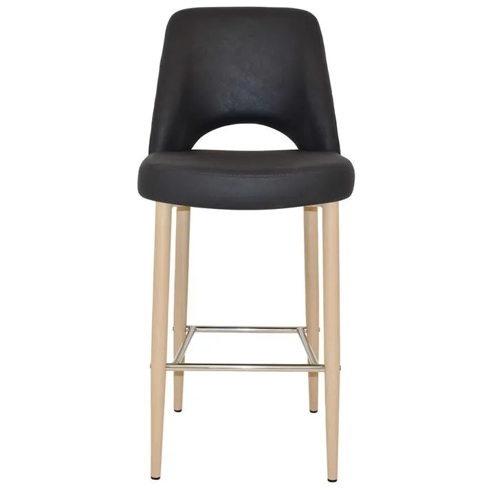 Albury Commercial Grade Pelle / Benito Fabric Bar Stool, Metal Leg, Onyx / Birch