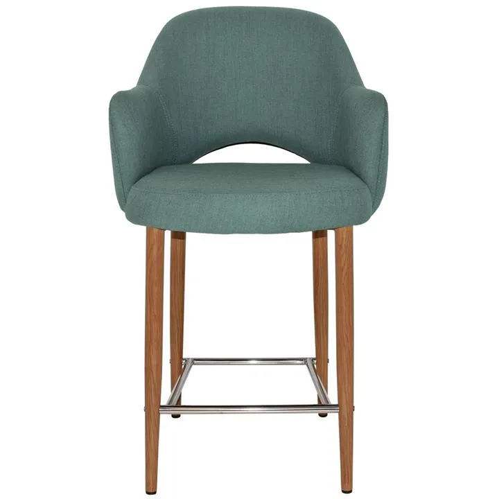 Albury Commercial Grade Gravity Fabric Counter Stool with Arm, Metal Leg, Teal / Light Oak