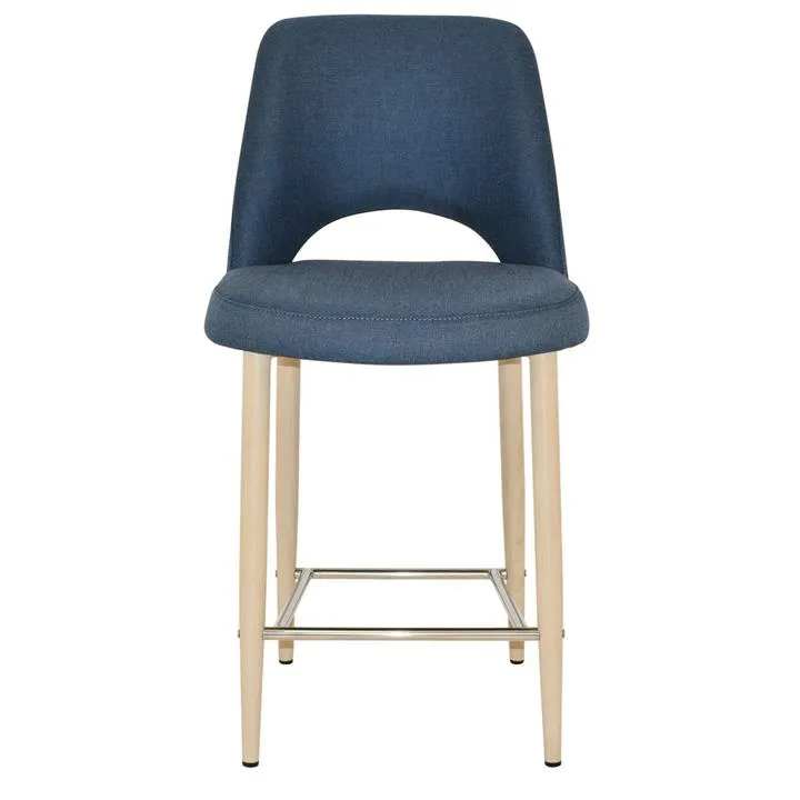 Albury Commercial Grade Gravity Fabric Counter Stool, Metal Leg, Denim / Birch