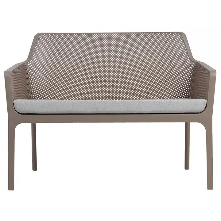 Net Italian Made Commercial Grade Stackable Outdoor Bench with Seat Pad, 116cm, Taupe / Light Grey