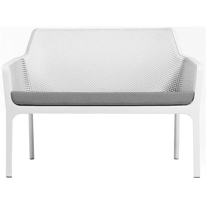 Net Italian Made Commercial Grade Stackable Outdoor Bench with Seat Pad, 116cm, White / Light Grey