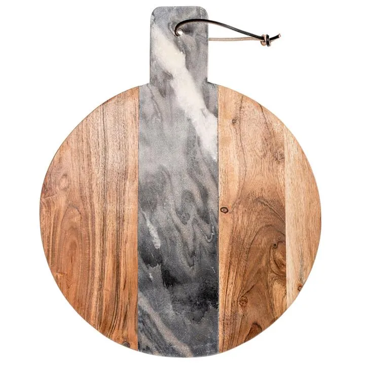 Lulia Marble & Timber Round Paddle Serving Board, Dark Grey