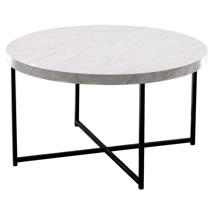 Harper Marble Effect Top Round Coffee Table, 80cm