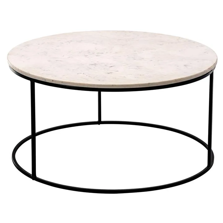 Allons Marble Topped Iron Round Coffee Table, 80cm, White / Black