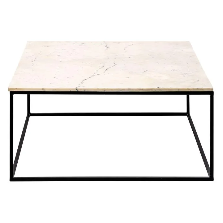 Allons Marble Topped Iron Square Coffee Table, 90cm, White / Black
