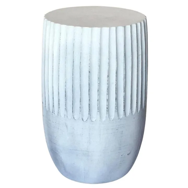 Palo Timber Ribbed Round Stool / Side Table, Distressed White
