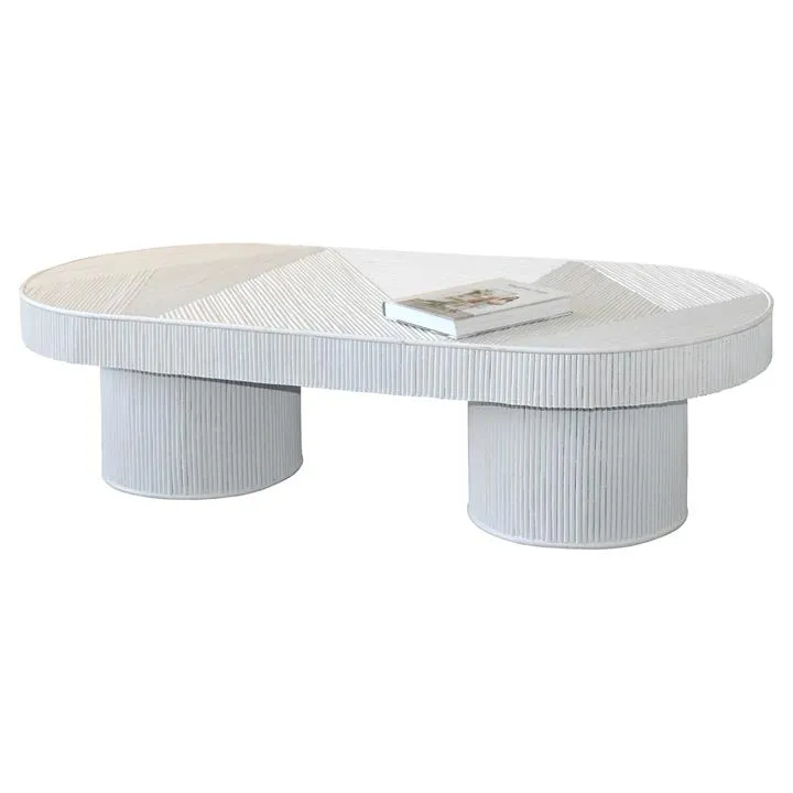 Vomo Bamboo Rattan Oval Coffee Table, 150cm, White