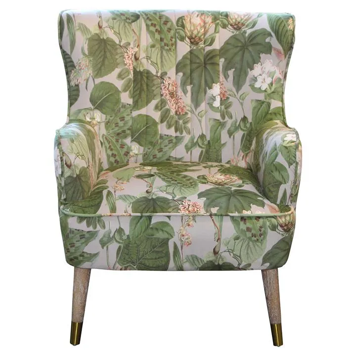 Cirencester Velvet Fabric Accent Armchair, Green Protea