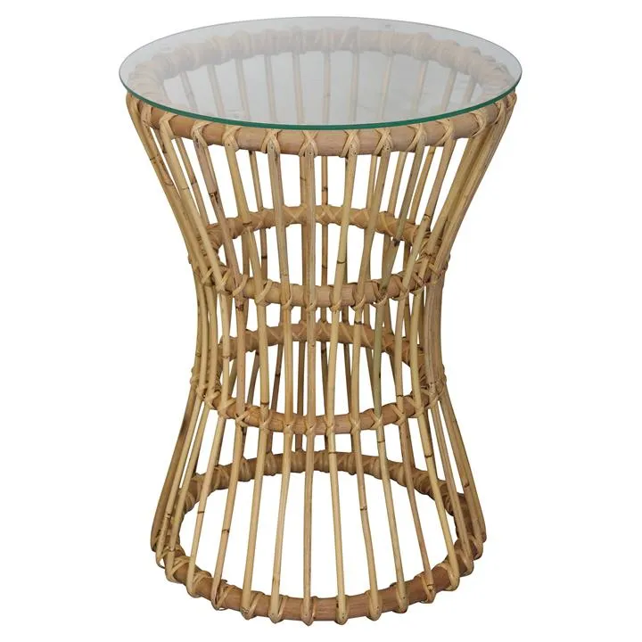 Norfolk Glass Topped Rattan Round Side Table, Natural