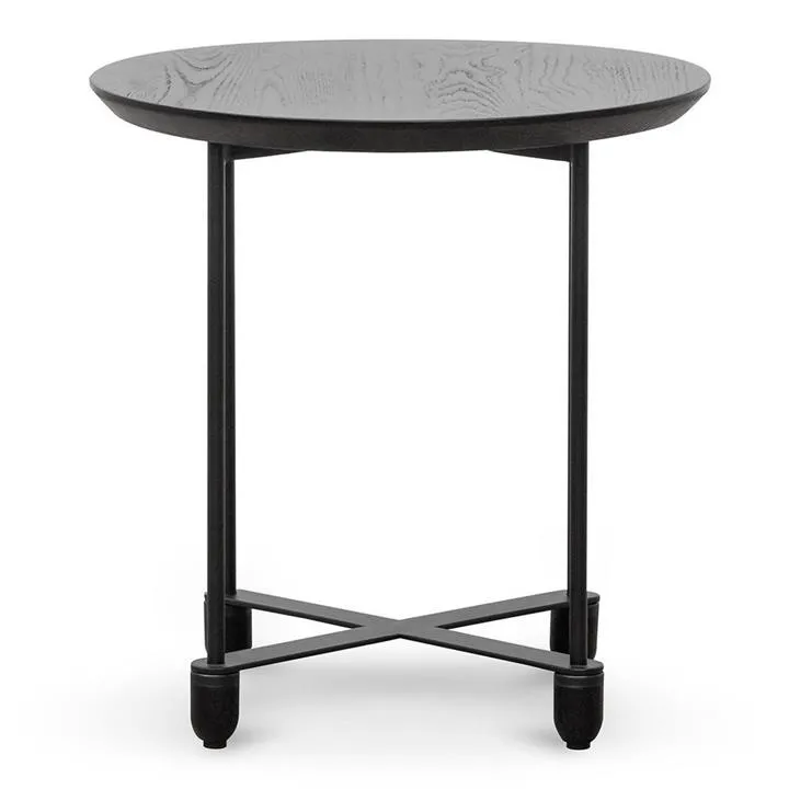 Catz Timber Topped Steel Round Side Table, Black