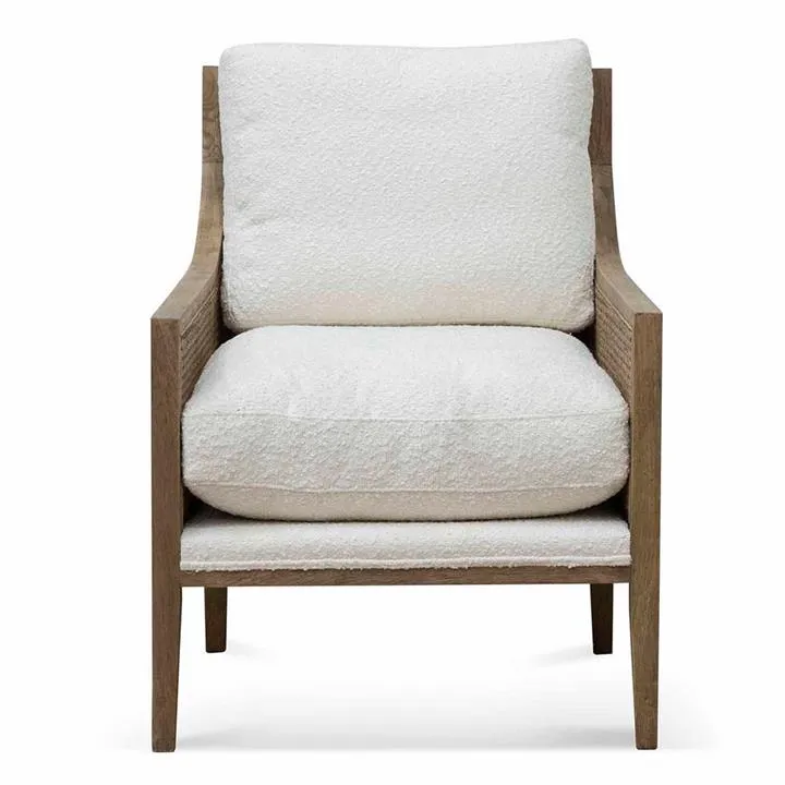 Arroche Oak Timber & Rattan Armchair with Boucle Fabric Cushions