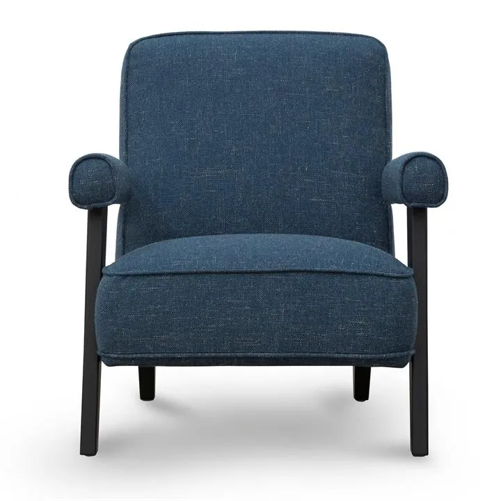 Marchmont Fabric & Timber Armchair, Dark Blue