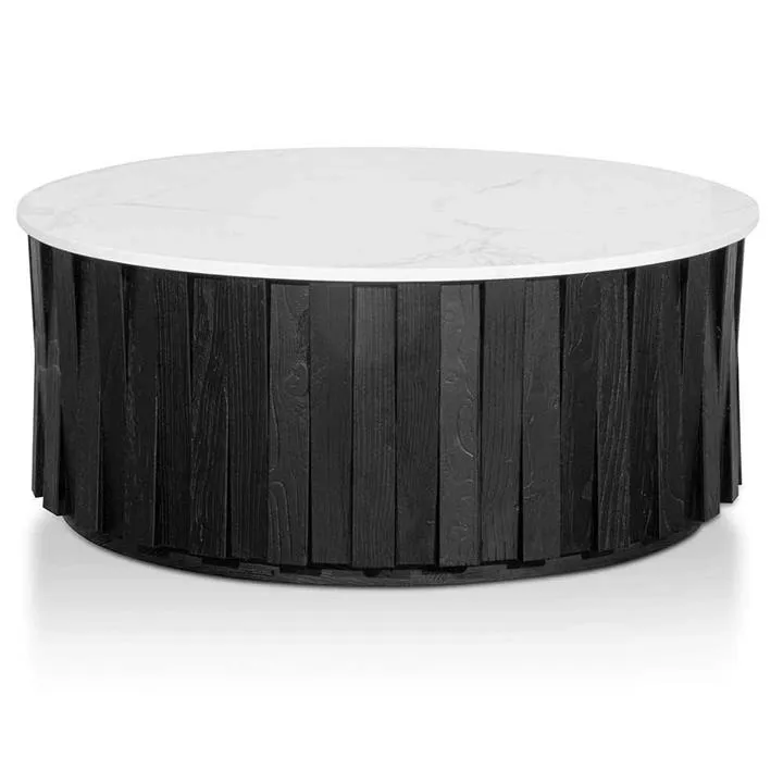 Satara Reclaimed Fir Timber Round Coffee Table with Porcelain Top, 100cm