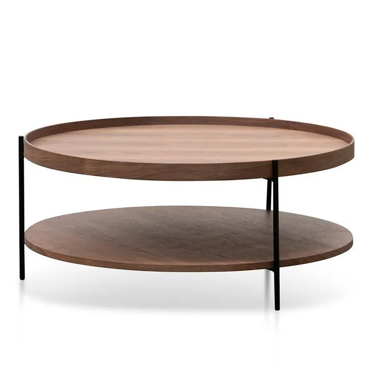 Kilda Wood & Metal Round Tray Top Coffee Table, 90cm, Walnut