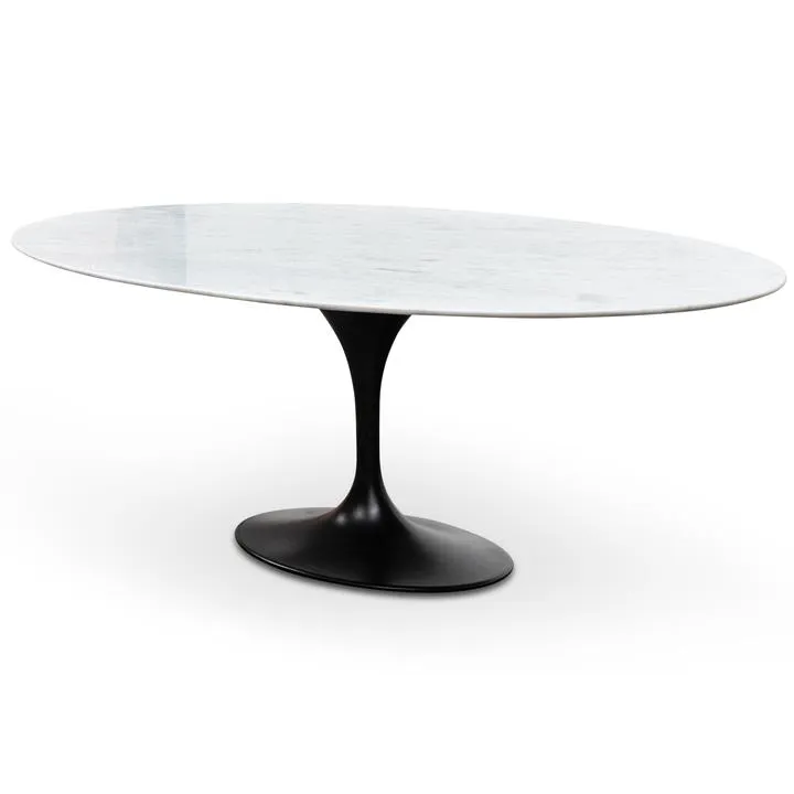 Tulip 2m White Marble Oval Dining Table - Black Base by Interior Secrets - AfterPay Available