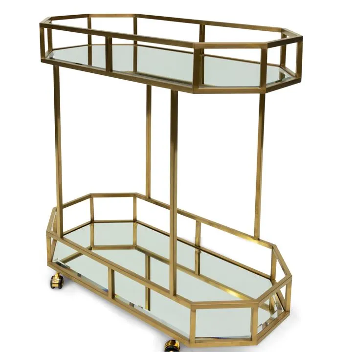 Reggie Bar Cart - Mirror and Gold Base by Interior Secrets - AfterPay Available