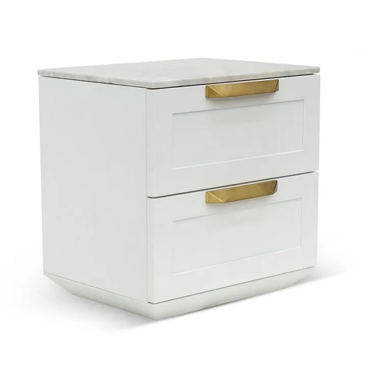 Nelda Bedside Table - White with Marble Top by Interior Secrets - AfterPay Available
