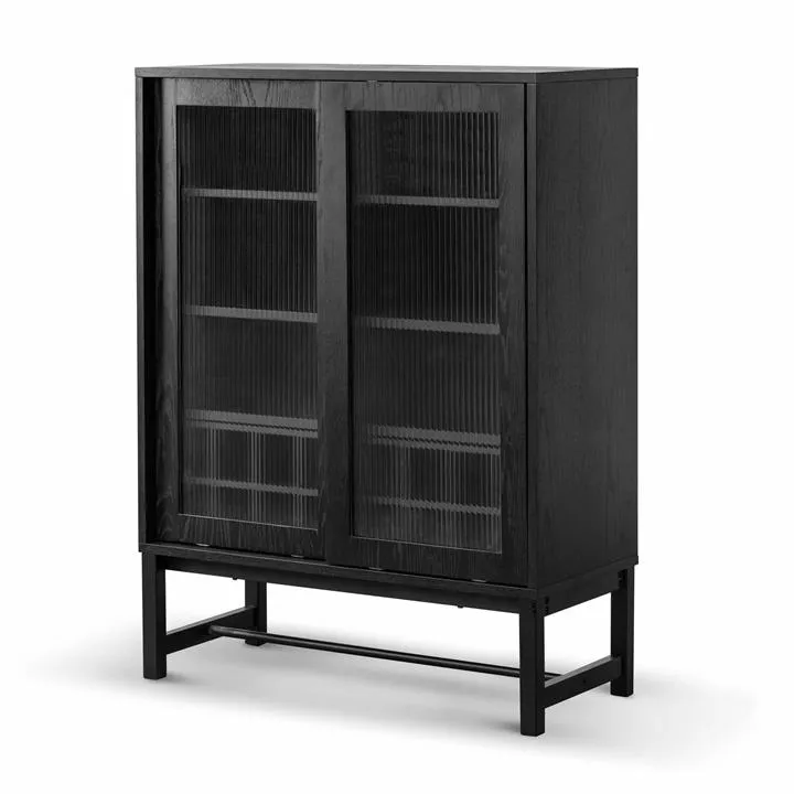 Maynard Black Bar Cabinet - Flute Glass Doors by Interior Secrets - AfterPay Available