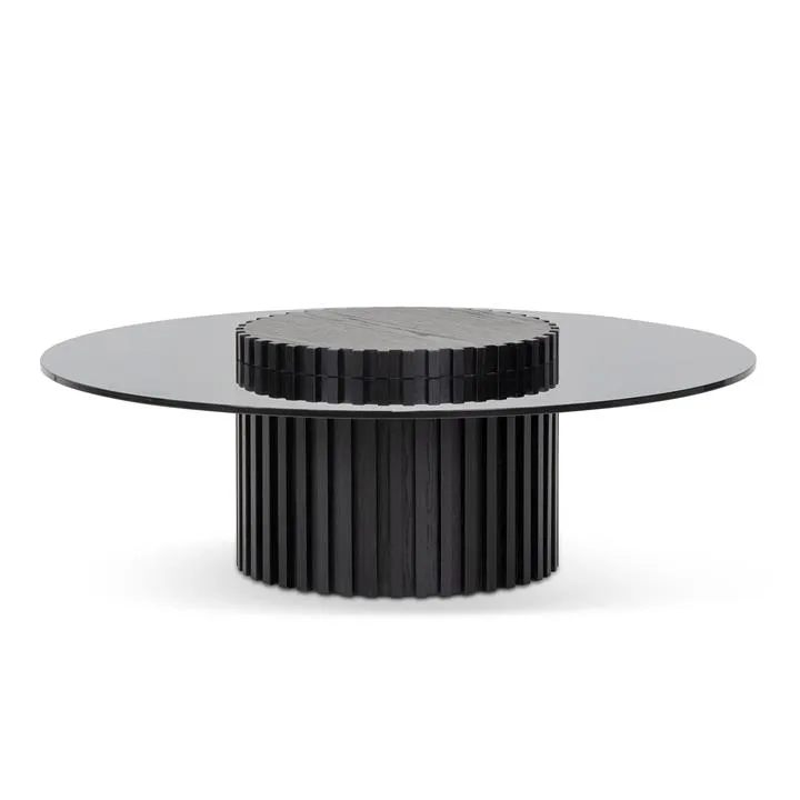 Lamar 1.1m Round Glass Coffee Table - Black by Interior Secrets - AfterPay Available