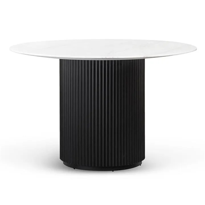Elino 1.2m Round White Marble Dining Table - Black by Interior Secrets - AfterPay Available