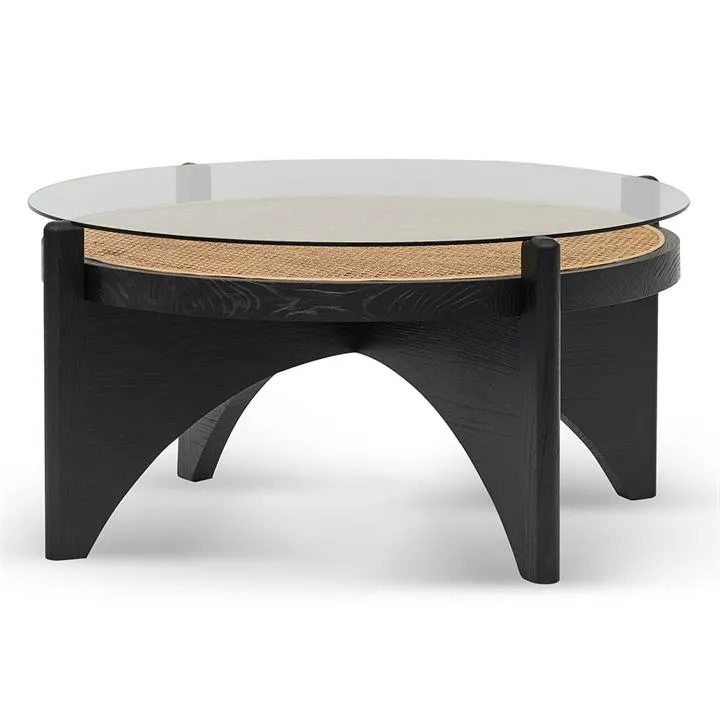 McDaniel 96cm Round Glass Coffee Table - Black by Interior Secrets - AfterPay Available