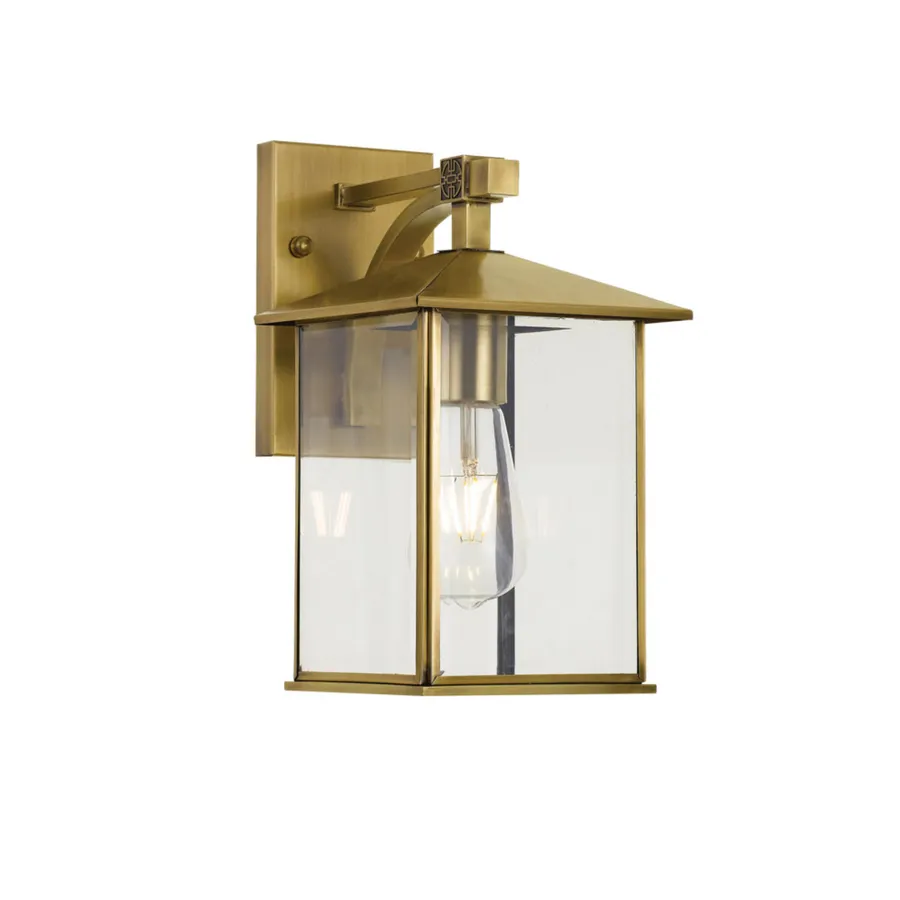 Telbix Coby Steel and Bevelled Glass Exterior Wall Light IP44 (E27) Antique Brass