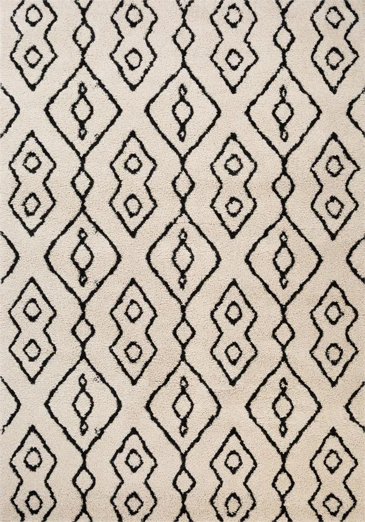 Hiero Bohemian Patterned Rug - Ivory and Charcoal 160cm x 230 cm by Interior Secrets - AfterPay Available