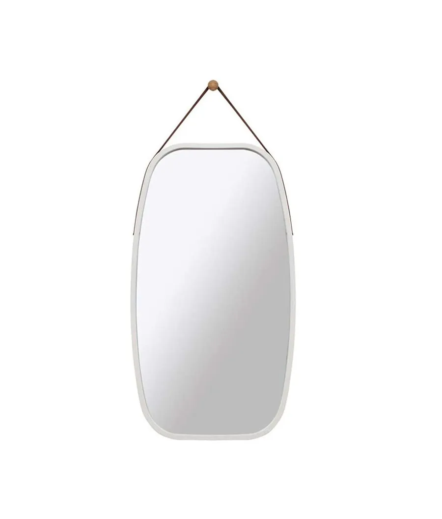 White Hanging Bamboo Frame Mirror with Adjustable Strap 74cm x 43cm