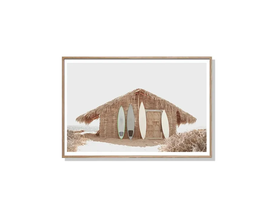 Surf Hut Wood Frame Wall Art Canvas 4 sizes available 50cm x 70cm