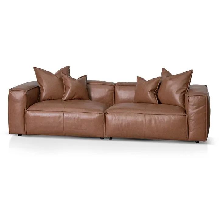 Loft 4 Seater Sofa with Cushion and Pillow - Caramel Brown Leather by Interior Secrets - AfterPay Available