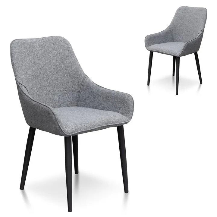 Set of 2 - Acosta Fabric Dining Chair - Pebble Grey in Black Legs by Interior Secrets - AfterPay Available